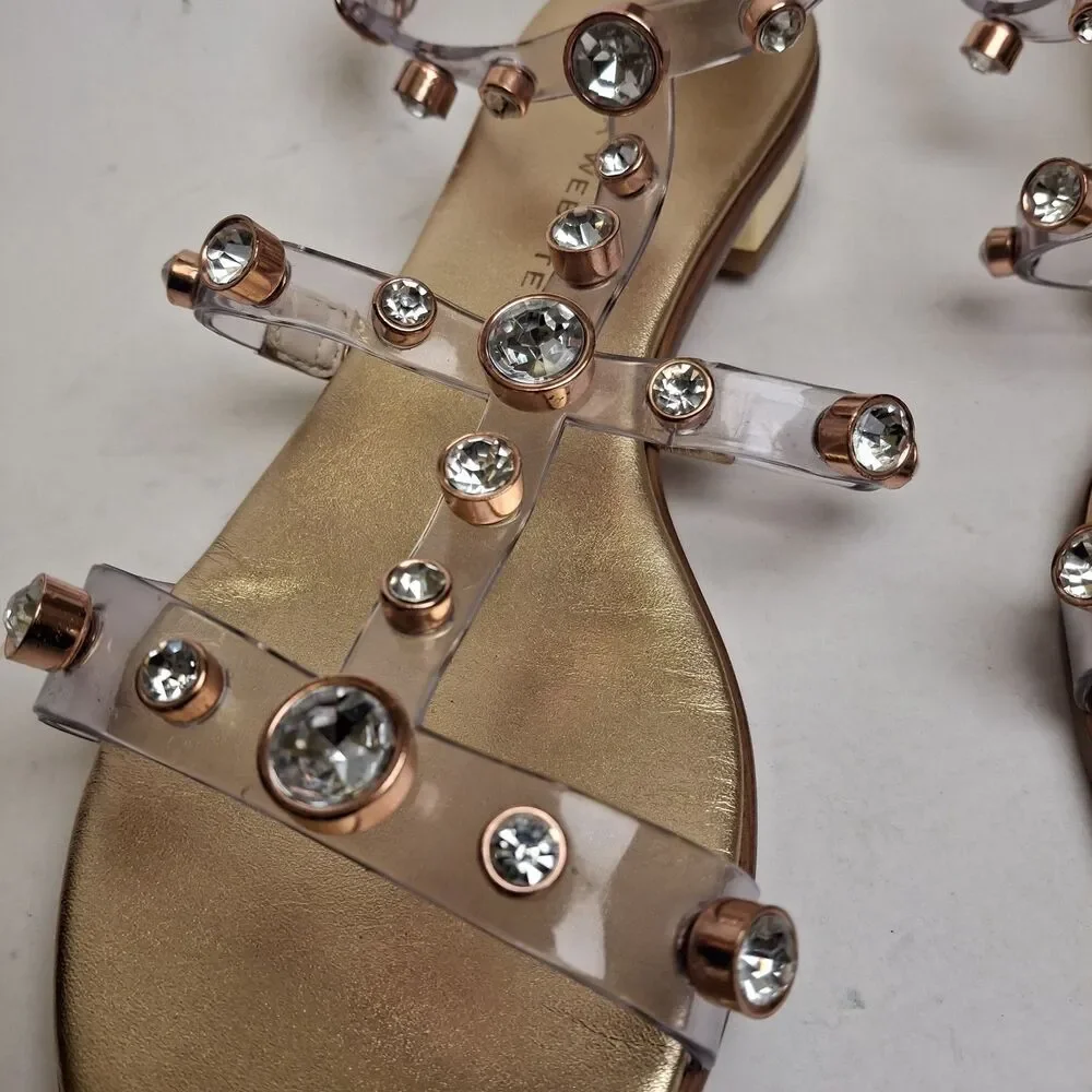 Sophia Webster Gold Dina Flat Sandal Women US5.5/ 36 Gem Studded Summer Vacation